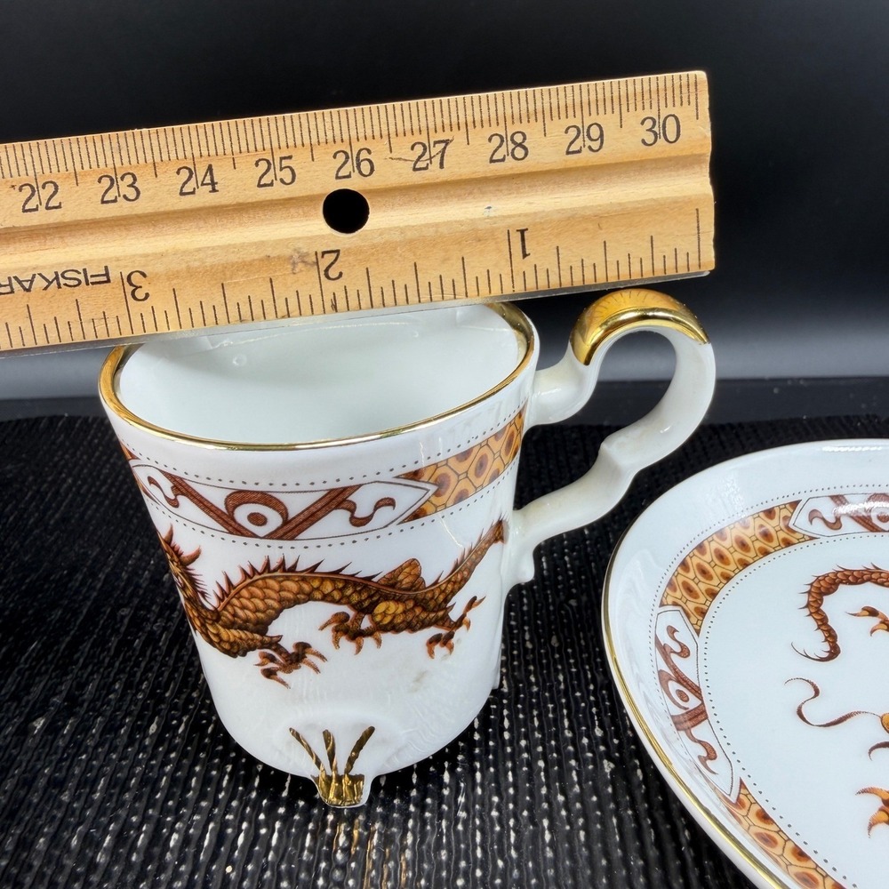 Bareuther Waldsassen Bavaria Germany Dragon Espresso Cup Saucer Set Orange Gold - Picture 4 of 16